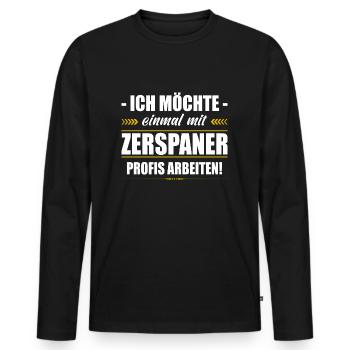 Einmal Mit Zerspanungsmechaniker Profis Arbeiten - Männer Premium Bio Langarmshirt - Schwarz - Vorne - Nico (187cm)