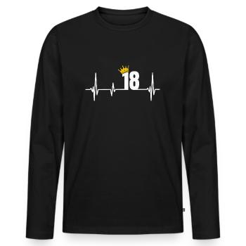 18. Geburtstag 18 Jahre Jubiläum Herzschlag Krone - Männer Premium Bio Langarmshirt - Schwarz - Vorne - Nico (187cm)