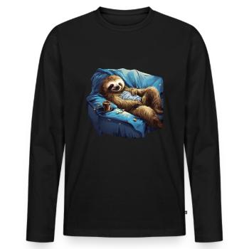 Relaxed Sloth - Funny Sloth on the S - Men's Premium Organic Long Sleeve Shirt - black - Front - Nico (187cm)