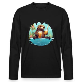 Otter relaxes - Men's Premium Organic Long Sleeve Shirt - black - Front - Nico (187cm)