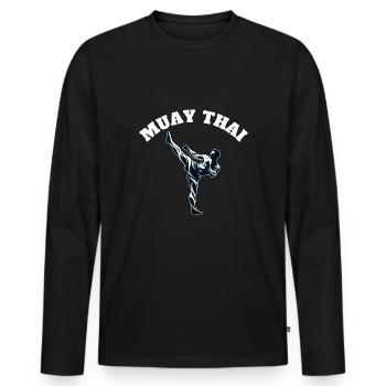 Muay Thai Kick Design - Men's Premium Organic Long Sleeve Shirt - black - Front - Nico (187cm)