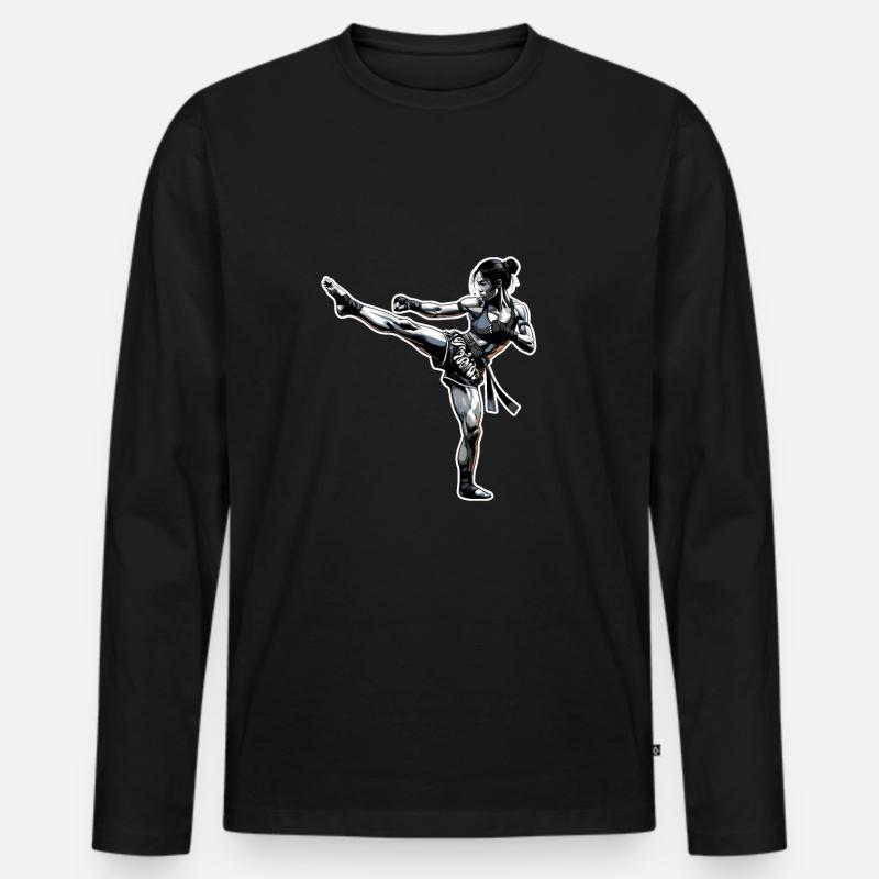 Muay Thai Mädchen - Männer Premium Bio Langarmshirt - Schwarz