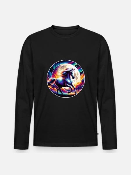 Arabische Pferdekunst - Männer Premium Bio Langarmshirt - Schwarz