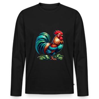 Beautiful Rooster Image - Men's Premium Organic Long Sleeve Shirt - black - Front - Nico (187cm)