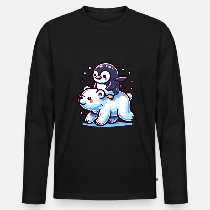 Pinguin und Eisbär Geschenk - Männer Premium Bio Langarmshirt - Schwarz