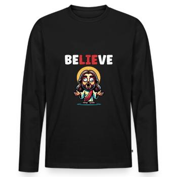 Lustiger Atheist Skeptiker Stolzer Atheist Anti-Religion - Männer Premium Bio Langarmshirt - Schwarz - Vorne - Nico (187cm)