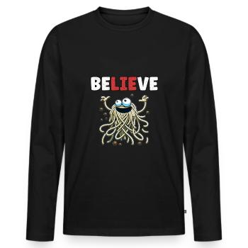 Drôle d’athée agnostique anti-religion Noël - T-shirt manches longues Premium bio Homme - noir - Devant - Nico (187cm)