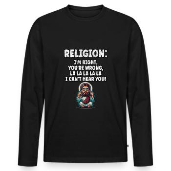 Drôle Anti Religion Athée Agnostique - T-shirt manches longues Premium bio Homme - noir - Devant - Nico (187cm)