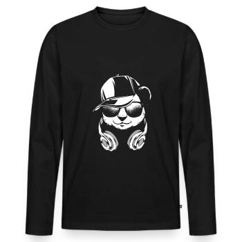Panda mit Kopfhörer und cooler Sonnen Brille - Männer Premium Bio Langarmshirt - Schwarz - Vorne - Nico (187cm)