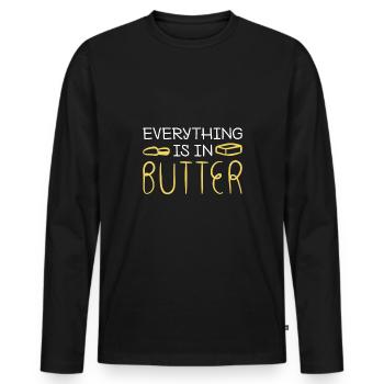 everything is in butter - alles in Butter - Männer Premium Bio Langarmshirt - Schwarz - Vorne - Nico (187cm)