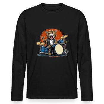 Metal Rock Cat Drummer 3 - Männer Premium Bio Langarmshirt - Schwarz - Vorne - Nico (187cm)