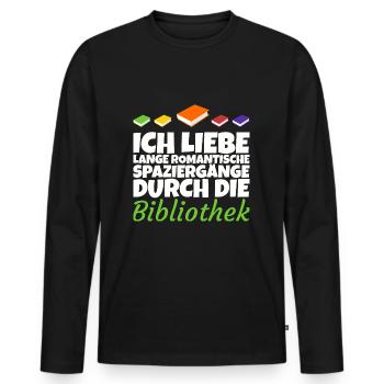 Romantische Spaziergänge durch die Bibliothek - Männer Premium Bio Langarmshirt - Schwarz - Vorne - Nico (187cm)