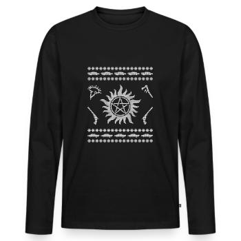Pull moche de Noël Pentagram SPN Dean Cas - T-shirt manches longues Premium bio Homme - noir - Devant - Nico (187cm)