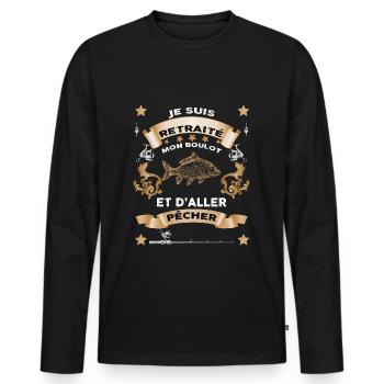 Pecheur en retraite, le bonheur mon nouveau boulot - T-shirt manches longues Premium bio Homme - noir - Devant - Nico (187cm)