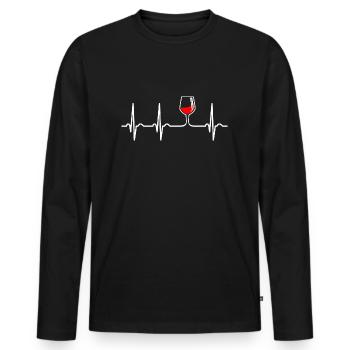 Rythme cardiaque Vin rouge Vin Vin Fréquence cardiaque ECG - T-shirt manches longues Premium bio Homme - noir - Devant - Nico (187cm)