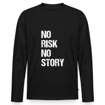 no risk no story - lebe und riskiere - Männer Premium Bio Langarmshirt - Schwarz - Vorne - Nico (187cm)