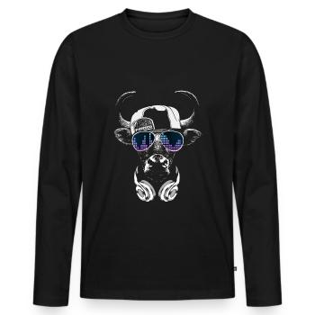 Vache avec des écouteurs et des lunettes de soleil cool - T-shirt manches longues Premium bio Homme - noir - Devant - Nico (187cm)