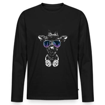 Girafe avec casque et lunettes de soleil cool - T-shirt manches longues Premium bio Homme - noir - Devant - Nico (187cm)