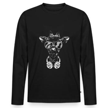 Giraffe mit Kopfhörer und cooler Sonnen Brille - Männer Premium Bio Langarmshirt - Schwarz - Vorne - Nico (187cm)