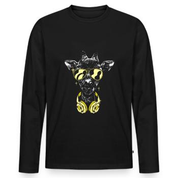 Girafe avec écouteurs et lunettes de soleil dorées fraîches - T-shirt manches longues Premium bio Homme - noir - Devant - Nico (187cm)