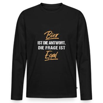 Bier ist die Antwort, die frage ist egal - Männer Premium Bio Langarmshirt - Schwarz - Vorne - Nico (187cm)