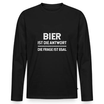 Bier ist die Antwort, die frage ist egal - Männer Premium Bio Langarmshirt - Schwarz - Vorne - Nico (187cm)