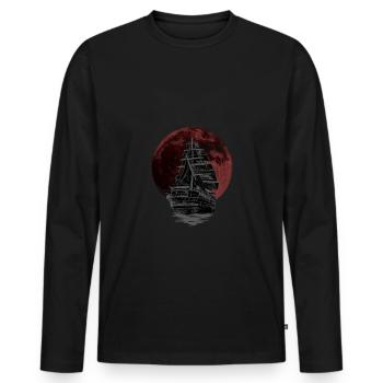 Ein Schiff in der Nacht und ein blutroter Mond - Männer Premium Bio Langarmshirt - Schwarz - Vorne - Nico (187cm)