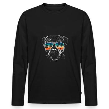 Hund mit cooler Sonnen Brille für Urlauber - Männer Premium Bio Langarmshirt - Schwarz - Vorne - Nico (187cm)