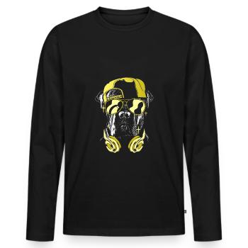 Chien avec casque, casquette et lunettes de musique cool - T-shirt manches longues Premium bio Homme - noir - Devant - Nico (187cm)