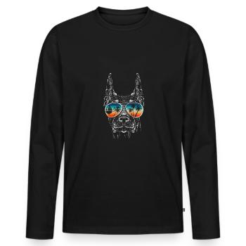 Hund mit cooler Sonnen Brille für Urlauber - Männer Premium Bio Langarmshirt - Schwarz - Vorne - Nico (187cm)