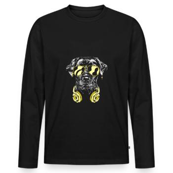 Chien avec casque, casquette et lunettes de musique cool - T-shirt manches longues Premium bio Homme - noir - Devant - Nico (187cm)