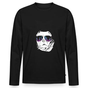 Hund mit Kopfhörer und cooler Musik Brille - Männer Premium Bio Langarmshirt - Schwarz - Vorne - Nico (187cm)
