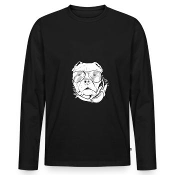 Hund mit Kopfhörer und cooler Musik Brille - Männer Premium Bio Langarmshirt - Schwarz - Vorne - Nico (187cm)