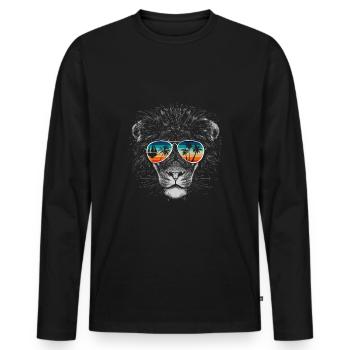 Löwe mit cooler Sonnen Brille für Urlauber - Männer Premium Bio Langarmshirt - Schwarz - Vorne - Nico (187cm)