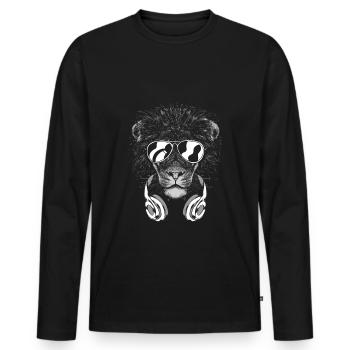 Lion avec des écouteurs et des lunettes de soleil cool - T-shirt manches longues Premium bio Homme - noir - Devant - Nico (187cm)