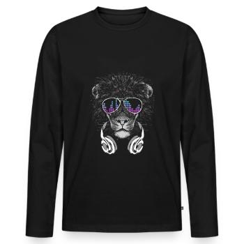 Lion avec des écouteurs et des lunettes de soleil cool - T-shirt manches longues Premium bio Homme - noir - Devant - Nico (187cm)