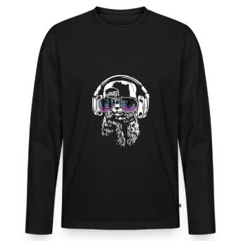 Erdmännchen mit Kopfhörer und cooler Sonnen Brille - Männer Premium Bio Langarmshirt - Schwarz - Vorne - Nico (187cm)