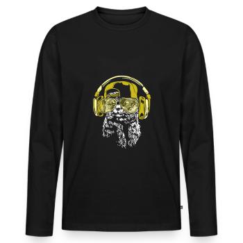 Erdmännchen mit Kopfhörer und cooler Sonnen Brille - Männer Premium Bio Langarmshirt - Schwarz - Vorne - Nico (187cm)