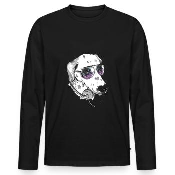 Chien avec des écouteurs et des lunettes de musique cool - T-shirt manches longues Premium bio Homme - noir - Devant - Nico (187cm)