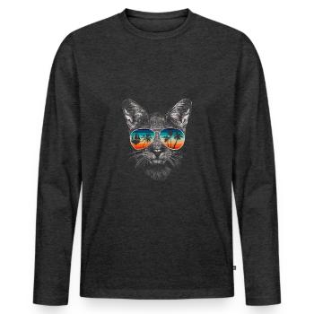 Chat avec des lunettes de soleil fraîches pour les vacanciers - T-shirt manches longues Premium bio Homme - anthracite chiné - Devant - Nico (187cm)