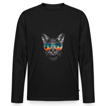 Katze mit cooler Sonnen Brille für Urlauber - Männer Premium Bio Langarmshirt - Schwarz - Vorne - Nico (187cm)