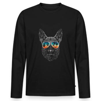 Hund mit cooler Sonnen Brille für Urlauber - Männer Premium Bio Langarmshirt - Schwarz - Vorne - Nico (187cm)