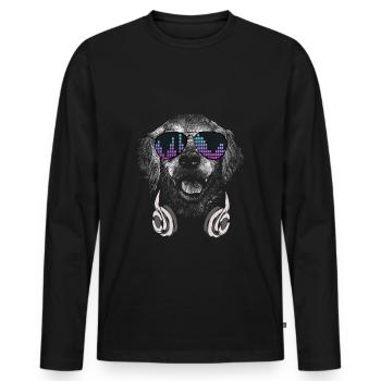 Dog with headphones and cool music glasses - Men's Premium Organic Long Sleeve Shirt - black - Front - Nico (187cm)