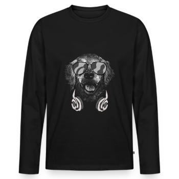 Dog with headphones and cool music glasses - Men's Premium Organic Long Sleeve Shirt - black - Front - Nico (187cm)