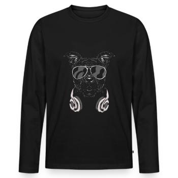 Chien avec des écouteurs et des lunettes de musique cool - T-shirt manches longues Premium bio Homme - noir - Devant - Nico (187cm)