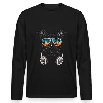 Hund mit cooler Sonnen Brille für Urlauber - Männer Premium Bio Langarmshirt - Schwarz - Vorne - Nico (187cm)