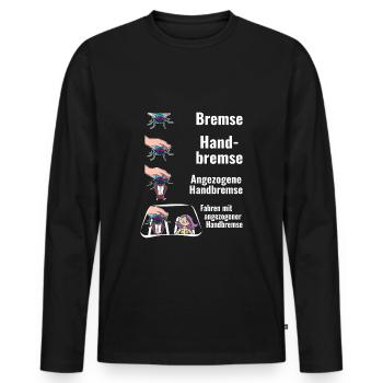 Bremse Humor Fliege Meme - Männer Premium Bio Langarmshirt - Schwarz - Vorne - Nico (187cm)