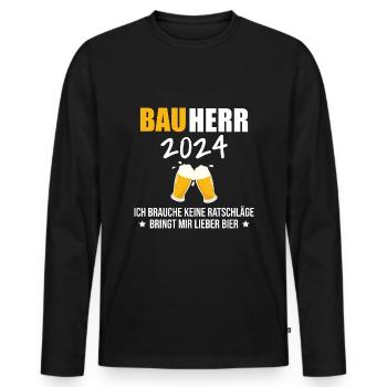 Bauherr 2024 Hausbau Neubau Baustelle Richtfest - Männer Premium Bio Langarmshirt - Schwarz - Vorne - Nico (187cm)