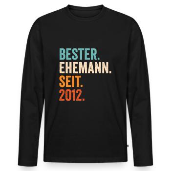 Bester Ehemann Seit 2012 9. Hochzeitstag 9 Jahre - Männer Premium Bio Langarmshirt - Schwarz - Vorne - Nico (187cm)