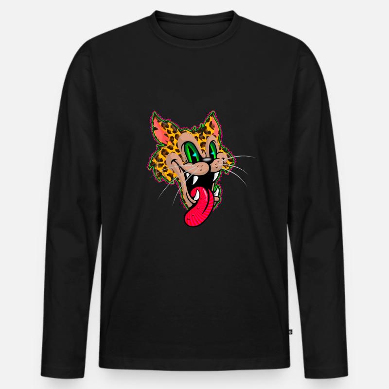 Leopard Comic Psychedelisch - Männer Premium Bio Langarmshirt - Schwarz
